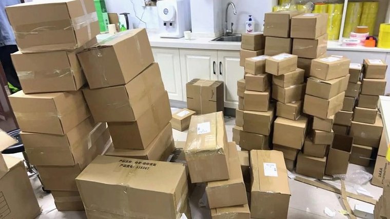 Packed parcels stacked in the consolidation warehouse